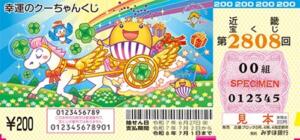 第2808回近畿宝くじ　幸運のクーちゃんくじの当せん金